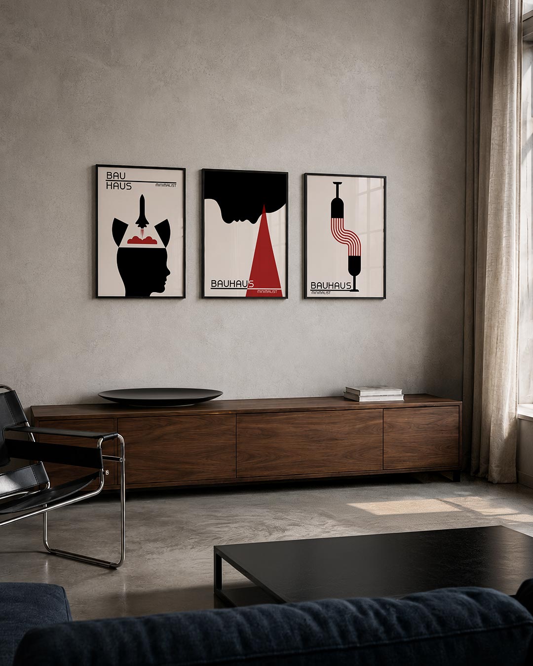 Vormen en vlucht posterset – tweede productweergave – een silhouet van een hoofd met een raket die opstijgt uit een wolk.