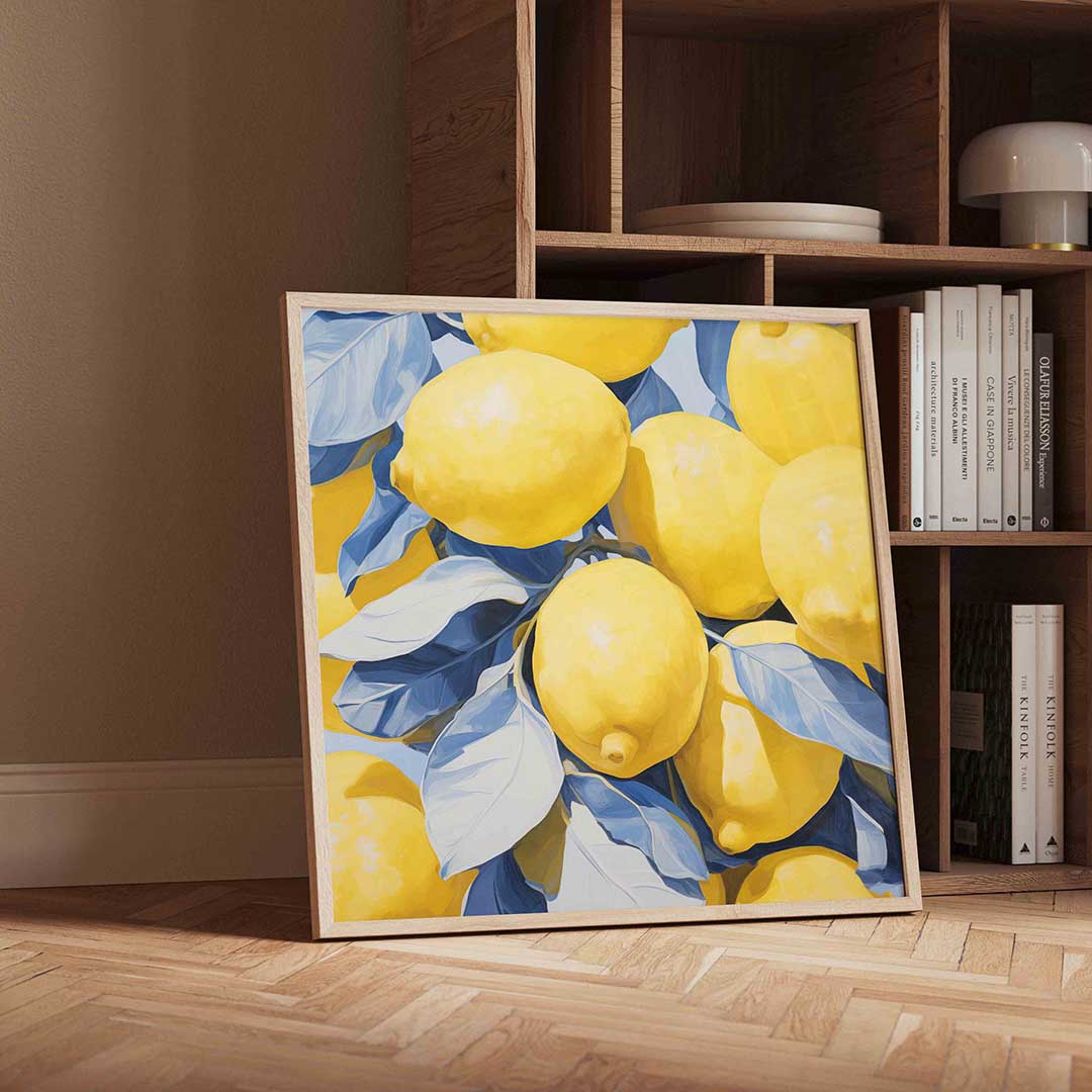 Citroenen en bladeren – moderne wandkunst als vierkante poster