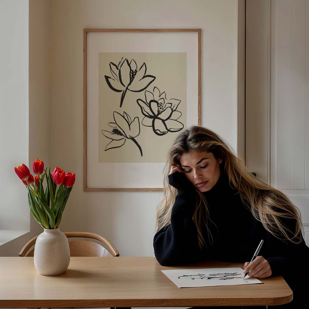 Elegante Bloemen Sketch – bloemen poster in staand formaat