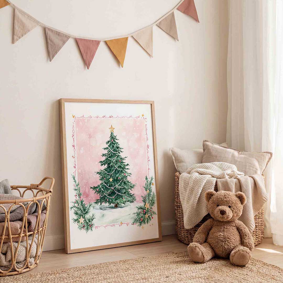 Kerstboom met sterren – speelse wandkunst als portret kinderposter