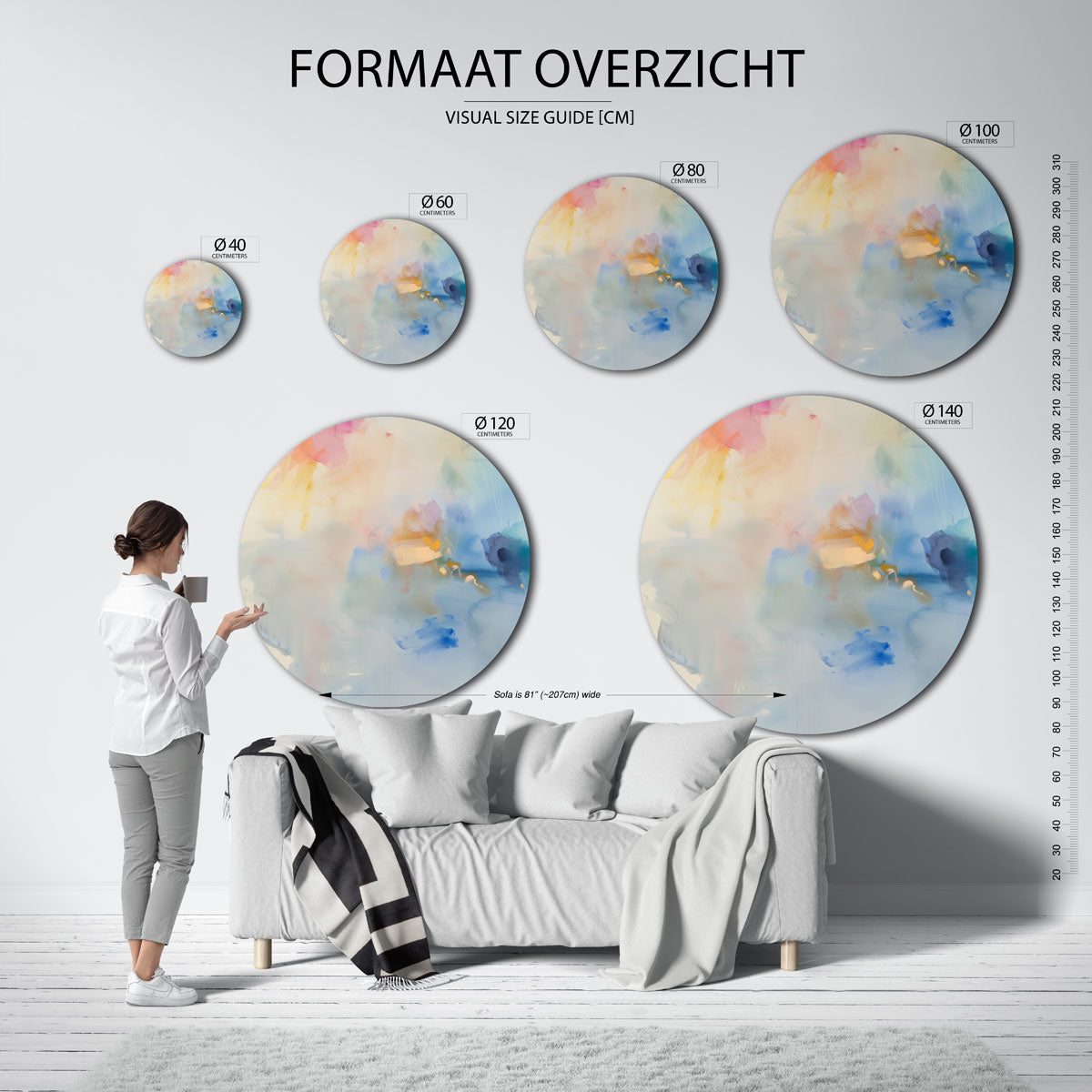 Abstracte pastelkleuren – kleurrijke wandkunst als muurcirkel