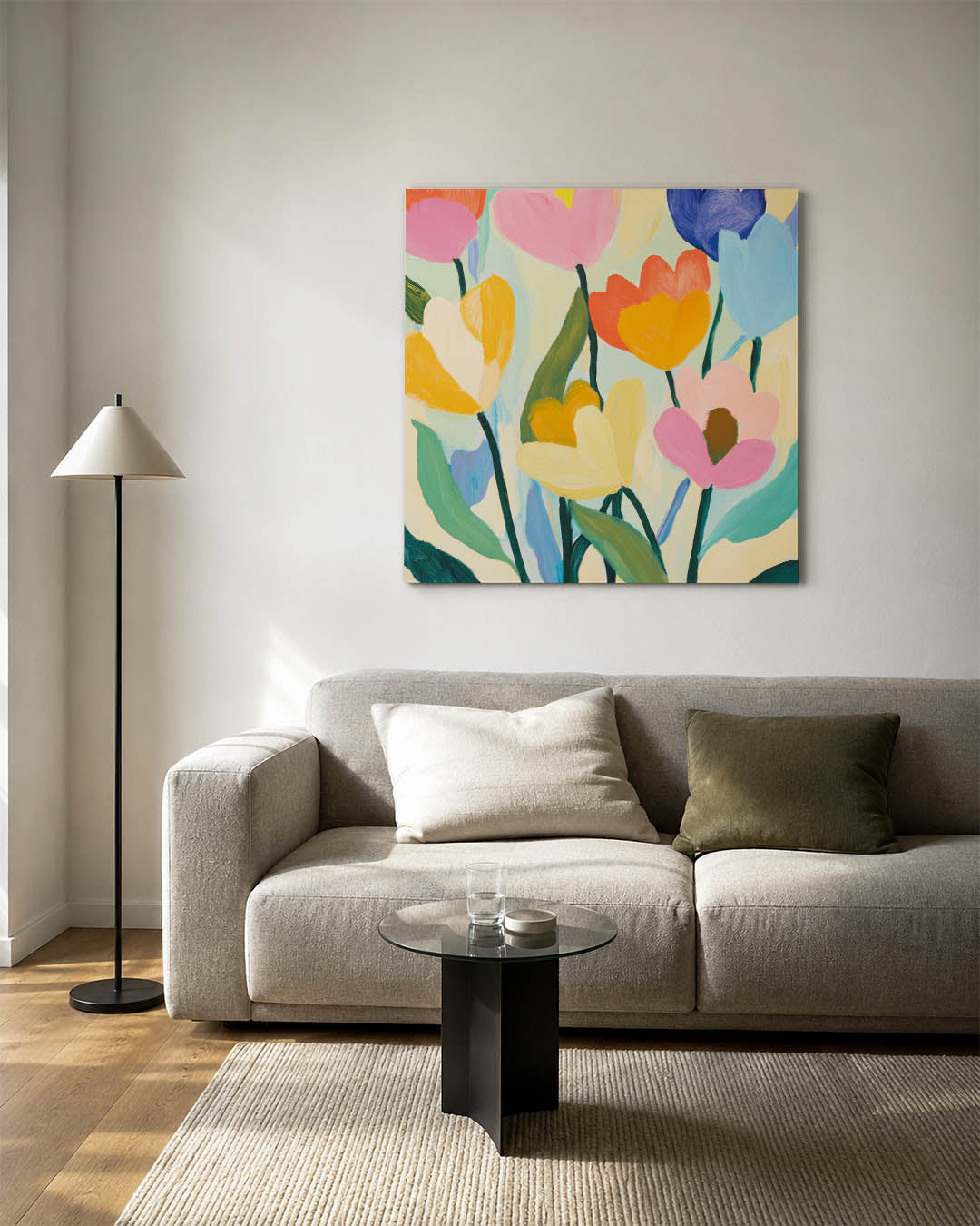 Bloemrijke kleurenpracht kunstwerk – detailweergave – dit kunstwerk toont een levendige compositie van kleurrijke bloemen. De