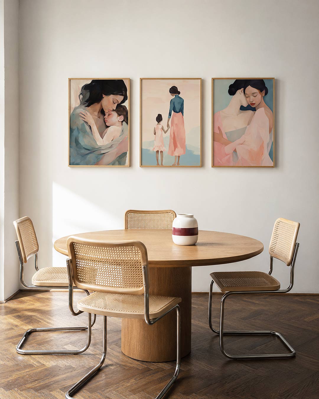 Zachte omhelzing driedelige posterset in interieur