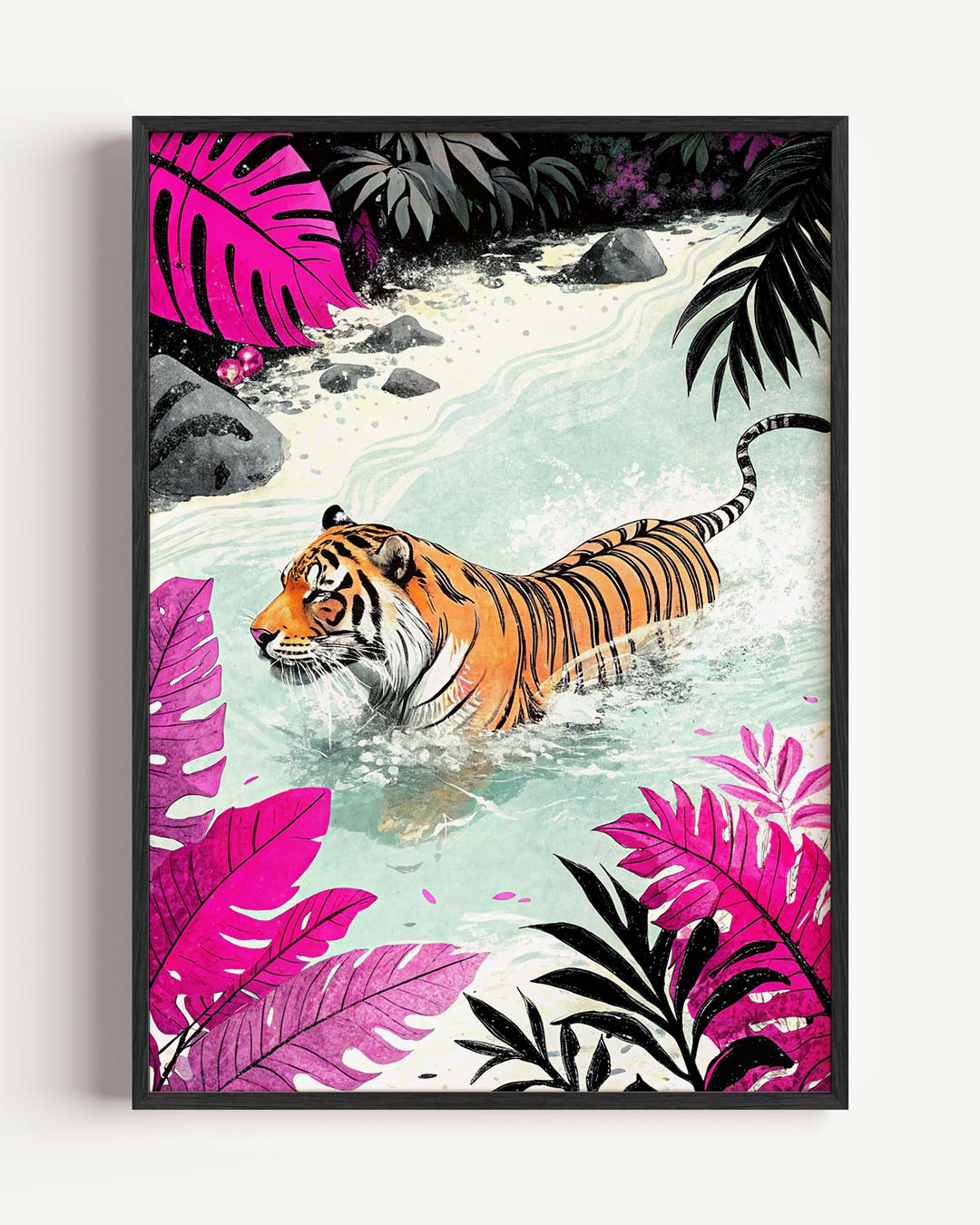 Tropische Tijger in het Water – dieren portret poster als wanddecoratie
