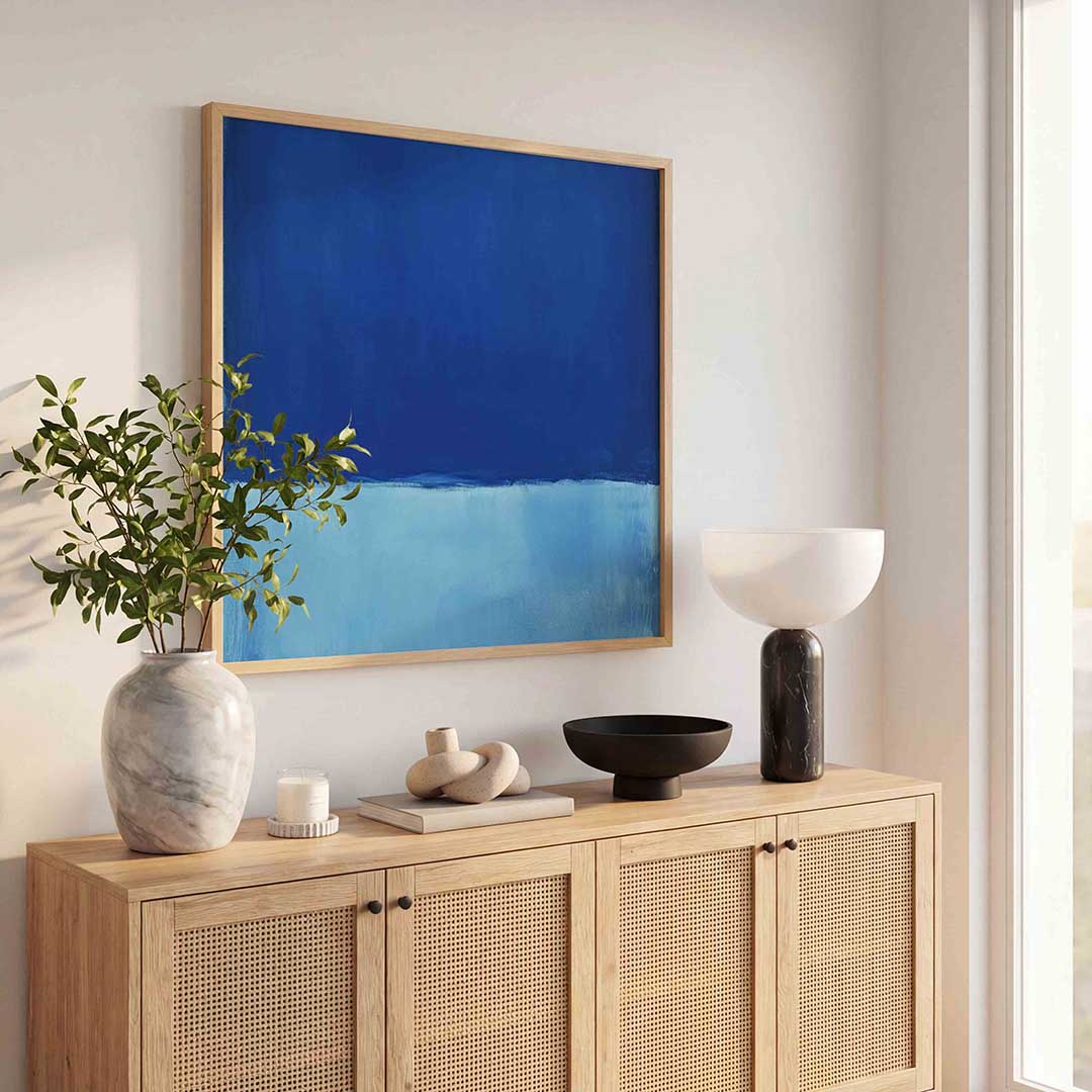 Blauwe abstracte – kleurrijke poster in vierkant formaat