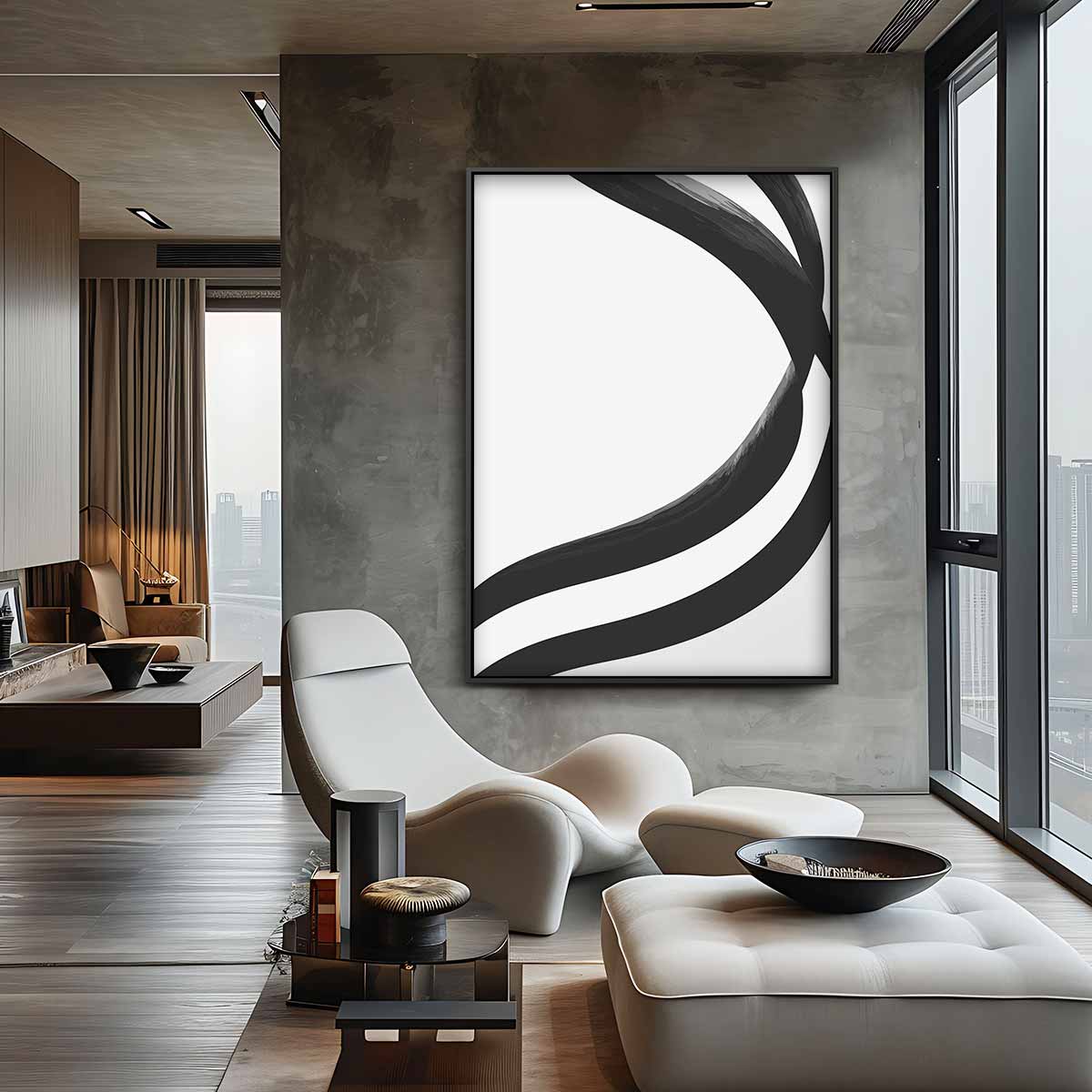 Stijlvolle Golven in Zwart & Wit – canvas wanddecoratie in portret formaat