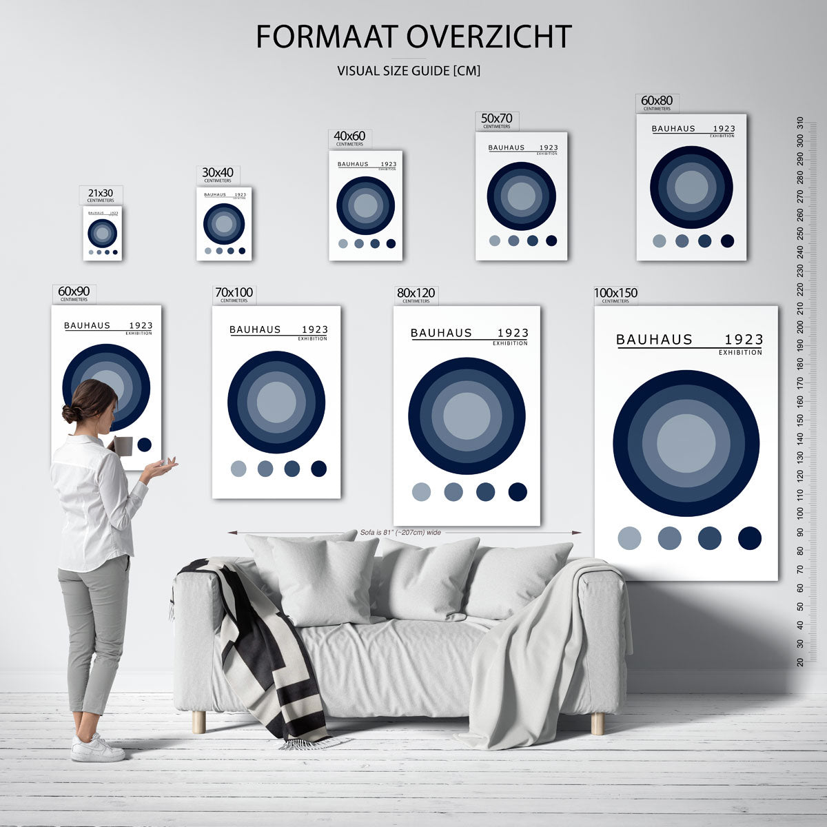 Cirkelstructuur blauw – geometrische poster in Bauhaus-stijl van WallArtistic