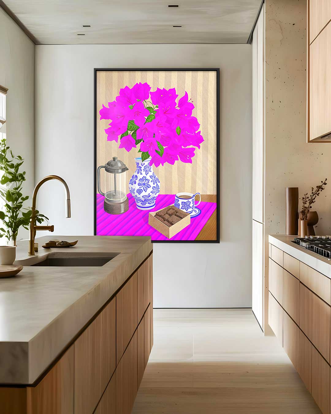 Felroze Bloemenpracht – staand kunstwerk voor modern interieur