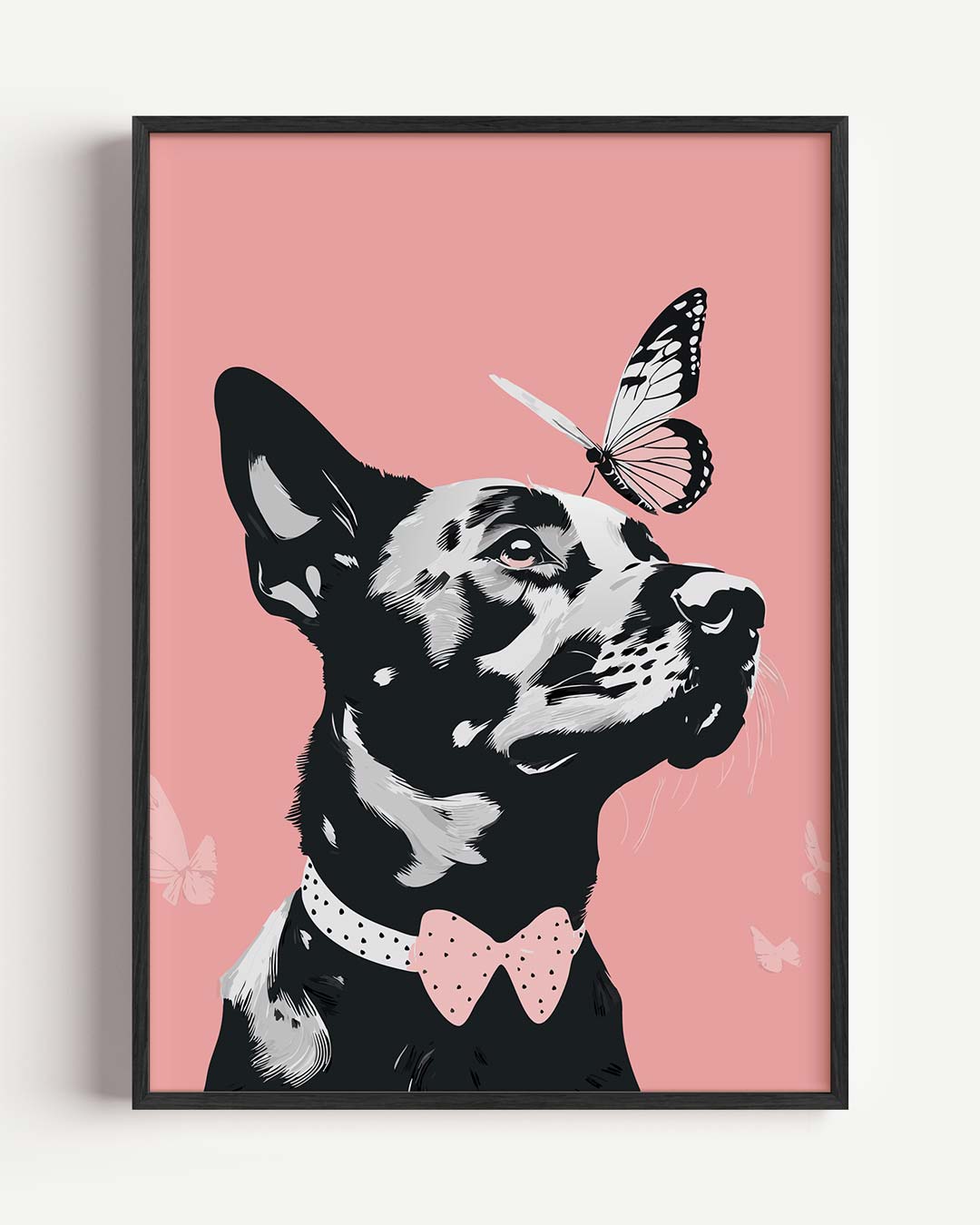 Elegante Hond met Vlinder – dieren portret poster als wanddecoratie