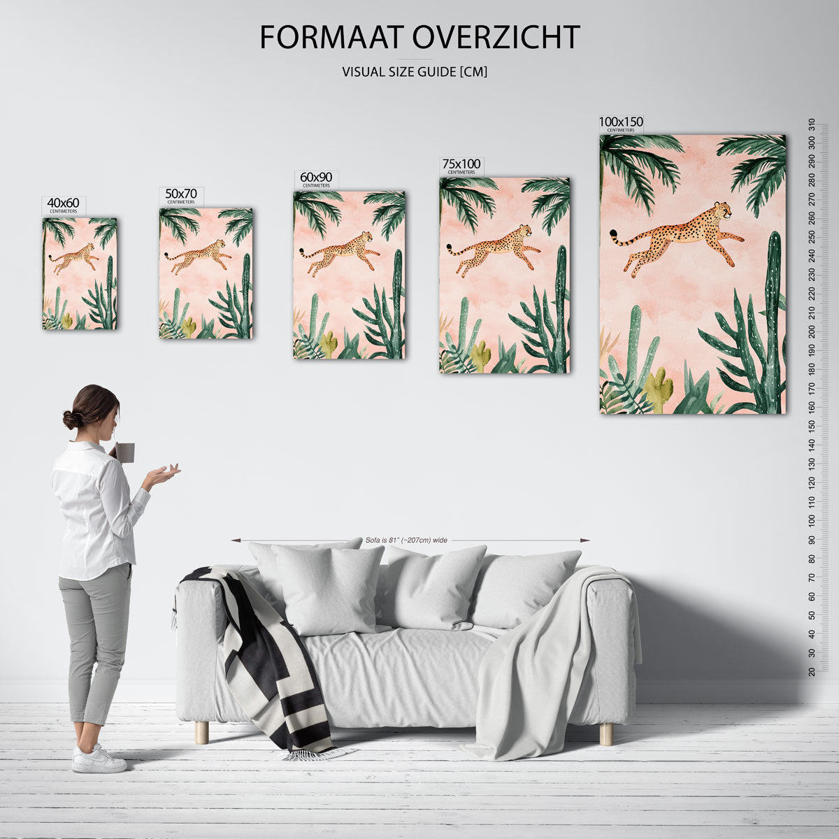 Springende luipaard – staand wanddecoratie kunstwerk