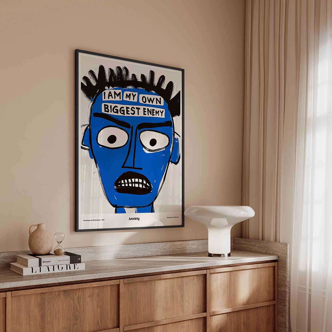 Blauw gezicht met tekst – urban poster in staand formaat