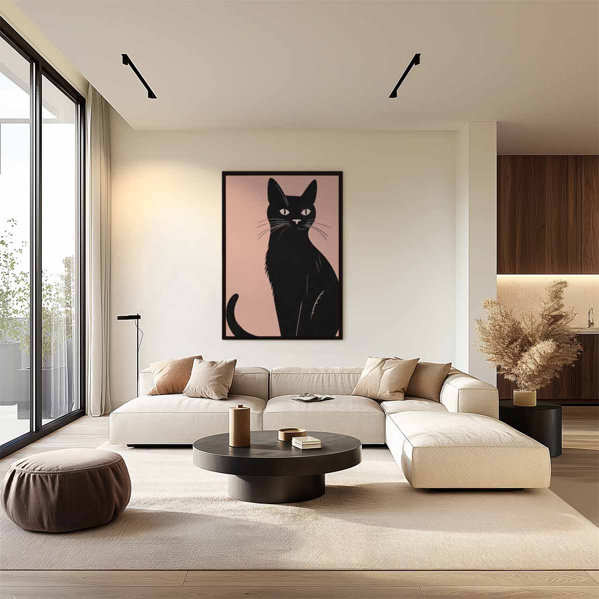 Stijlvolle Zwarte Kat Illustratie – staand kunstwerk voor modern interieur