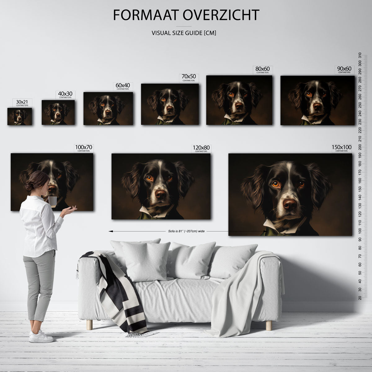 Hond met groene strik – liggende muurposter met dierenthema