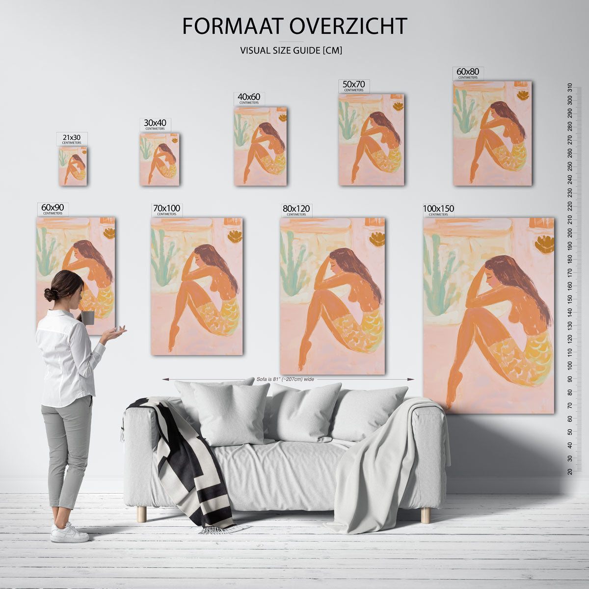 Zittende vrouw – staande muurposter met jungle thema