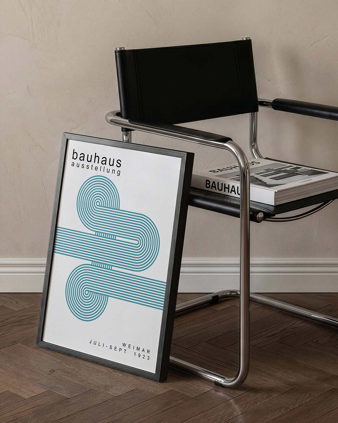 Lijnen en cirkelpatronen – staande Bauhaus poster voor aan de muur