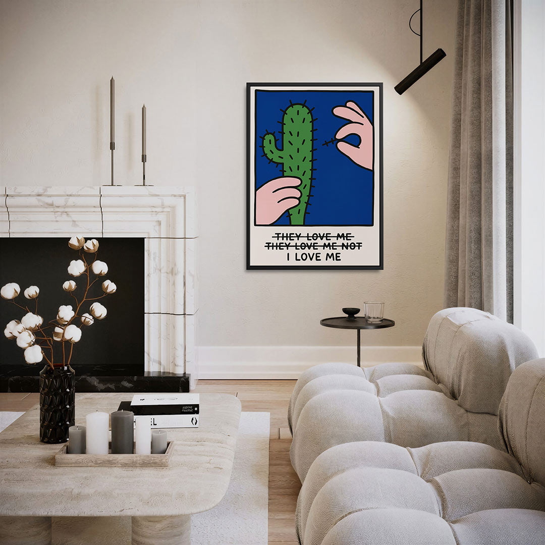 Speelse cactus illustratie – moderne staande wandkunst