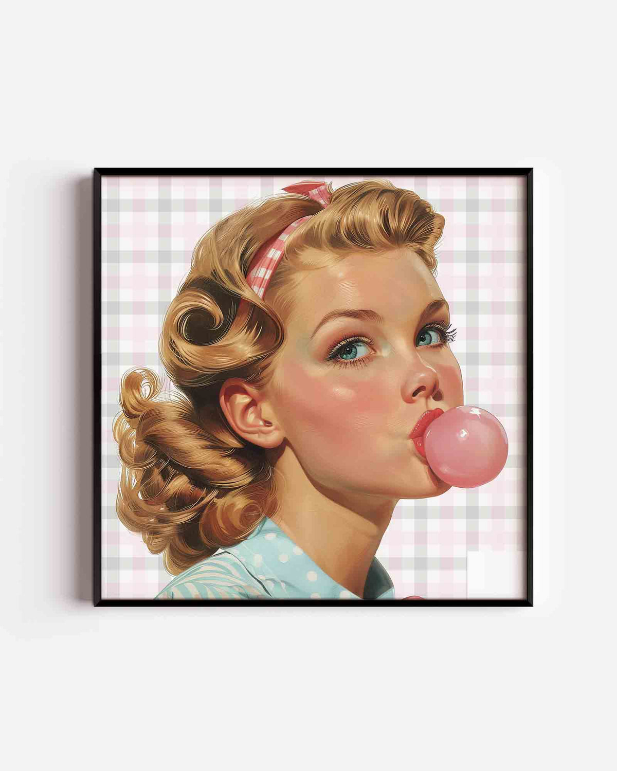 Meisje met kauwgom – Pop Art vierkante poster als wanddecoratie