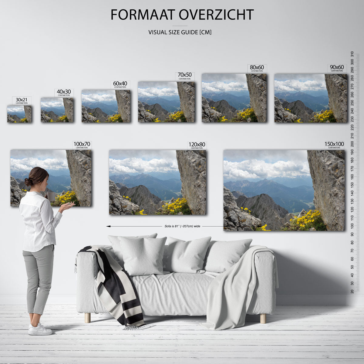 Berglandschap met bloemen poster – sfeerbeeld – deze poster toont een indrukwekkend berglandschap met ruige rotsen en