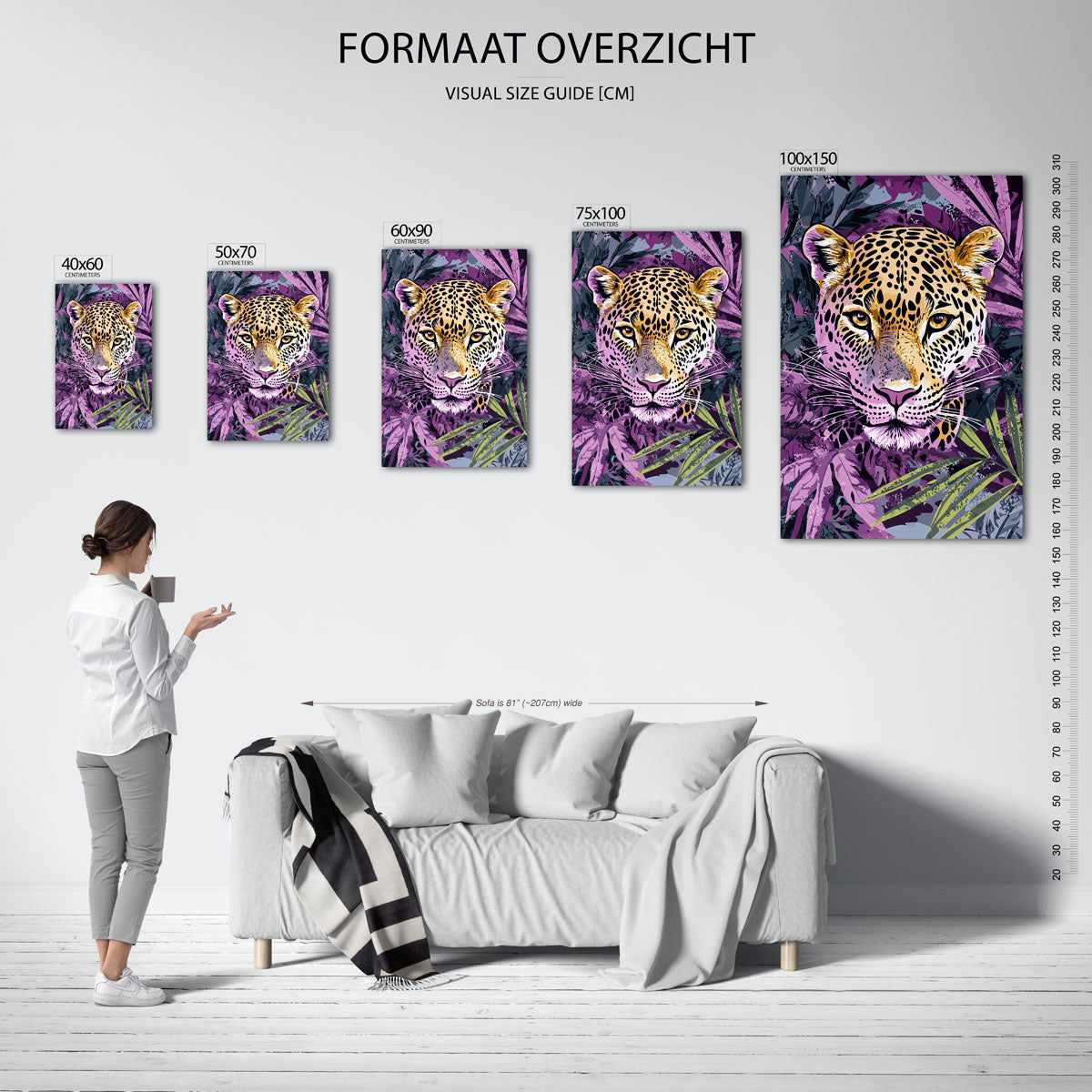Levendige luipaard – staand wanddecoratie kunstwerk