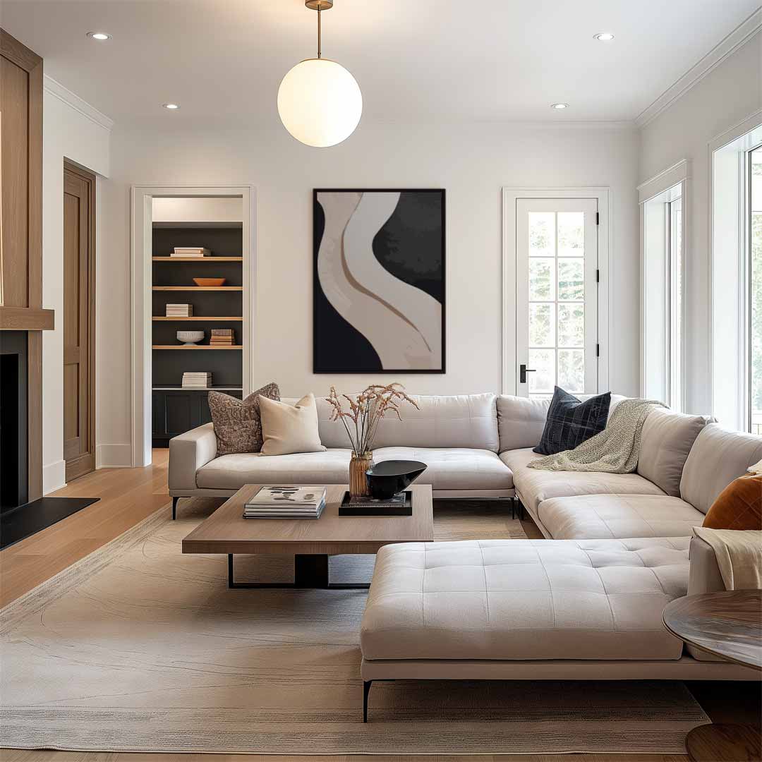 Abstracte Golven in Beige – staand kunstwerk voor modern interieur