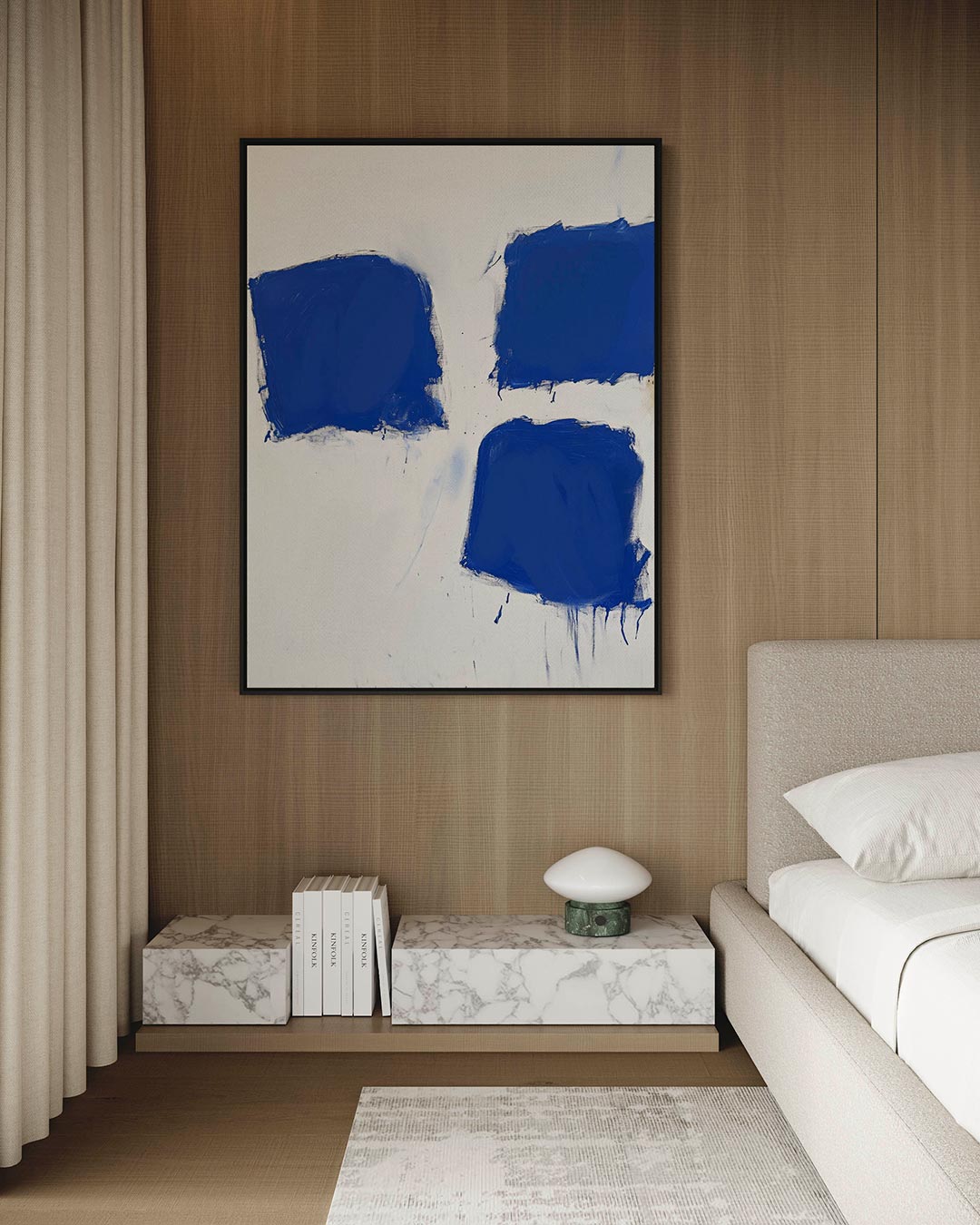Dynamische blauwe vormen – staand wanddecoratie kunstwerk