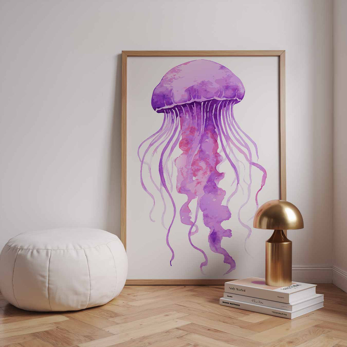 Paarse Kunstzinnige Kwallenposter – dierenillustratie als portret poster
