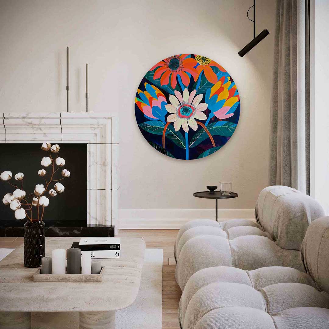 Bloemen en bladeren – abstracte textuur muurcirkel als wanddecoratie