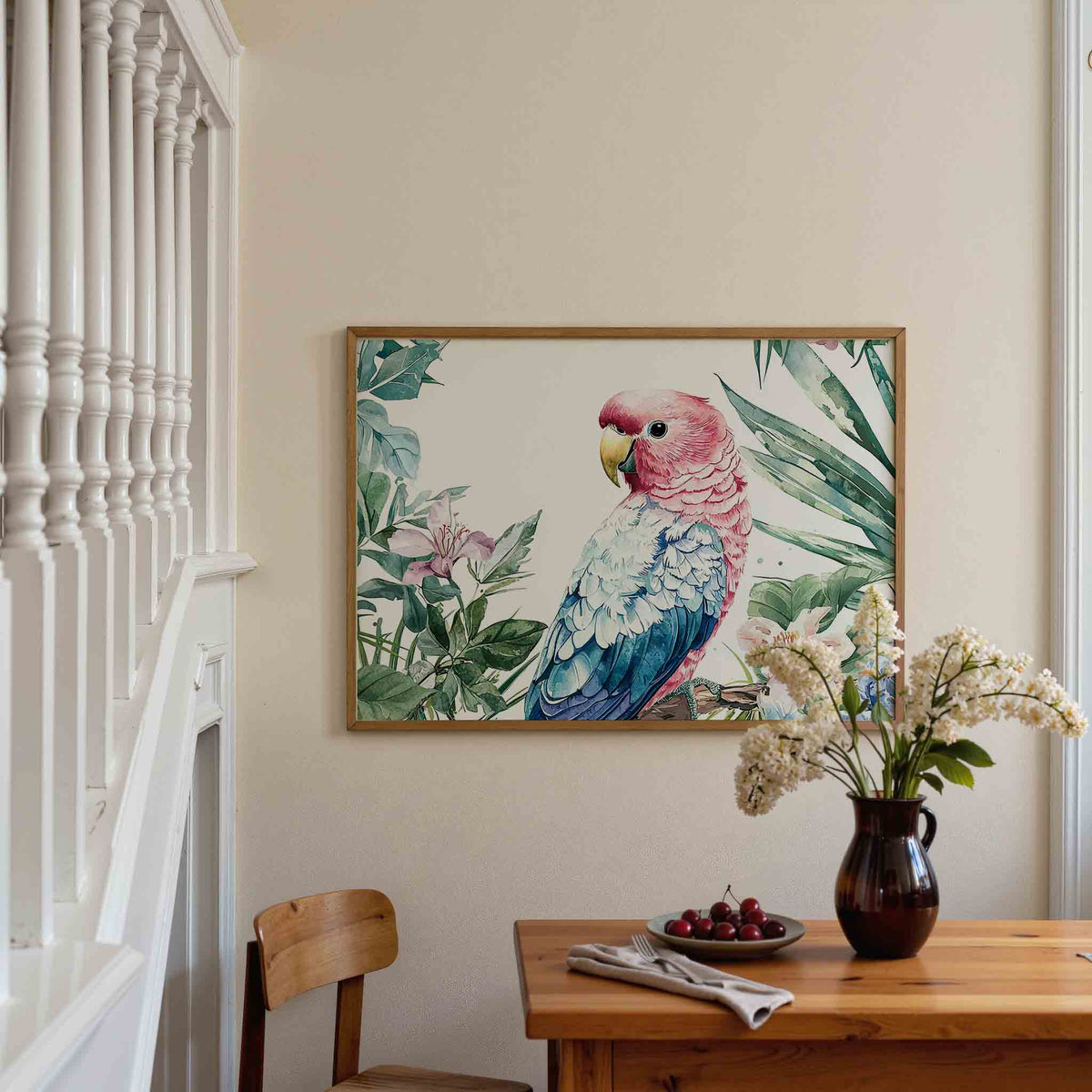 Papegaai en bloemen – dieren poster in liggend formaat