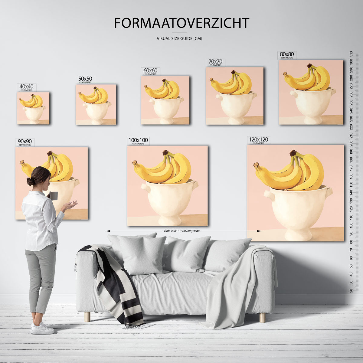 Bananen in schaal – vierkante muurposter voor keuken of eethoek