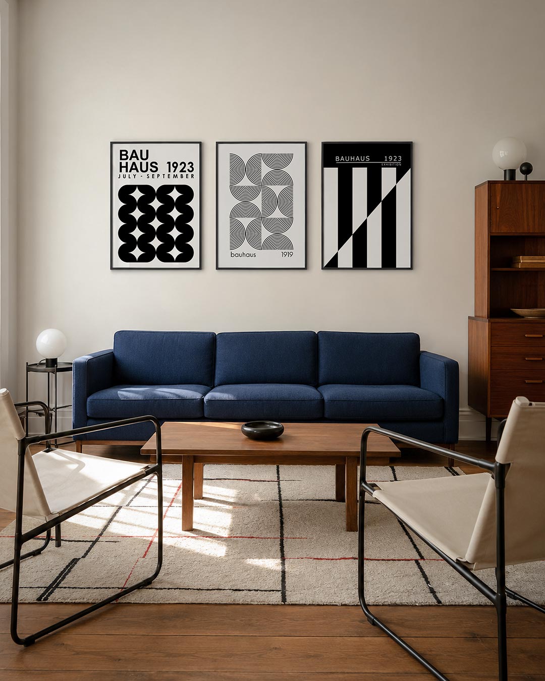 Zwart wit vormen driedelige posterset – deze posterset in drie delen toont een ritmisch patroon van zwarte, halve cirkels die