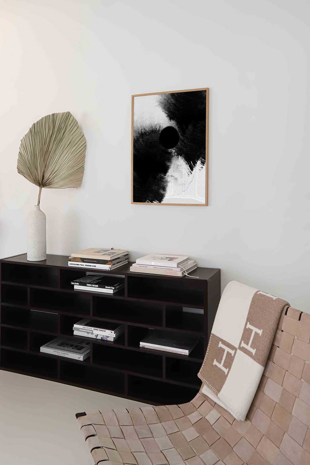 Zwart wit cirkel – staande zachte abstracte wanddecoratie van WallArtistic
