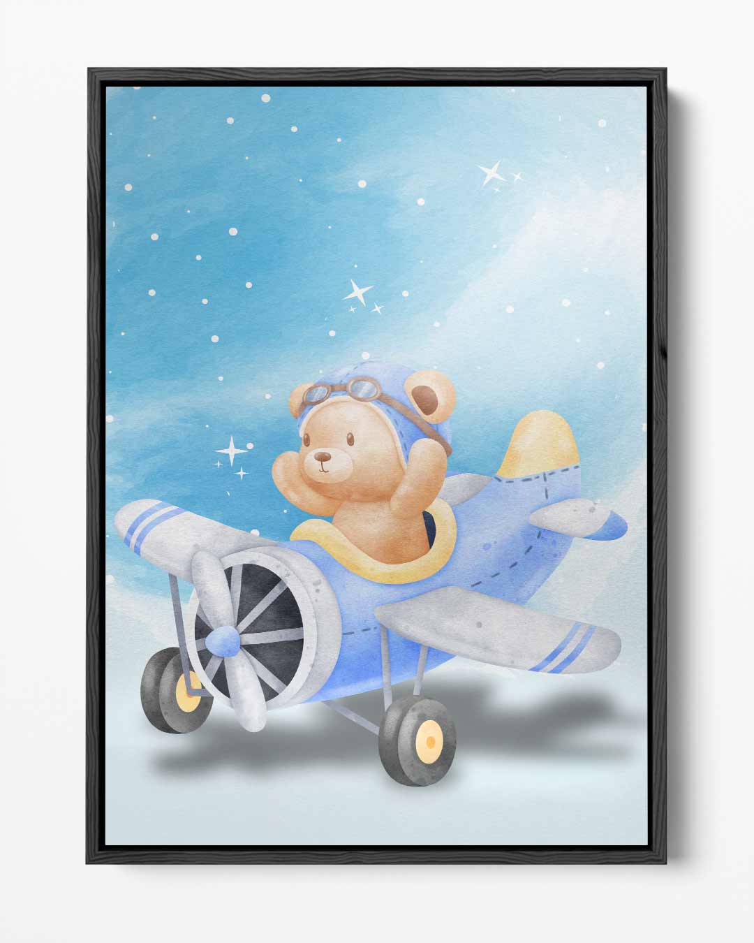 Dromende Teddy in Vliegtuig – portret kunstwerk als wanddecoratie