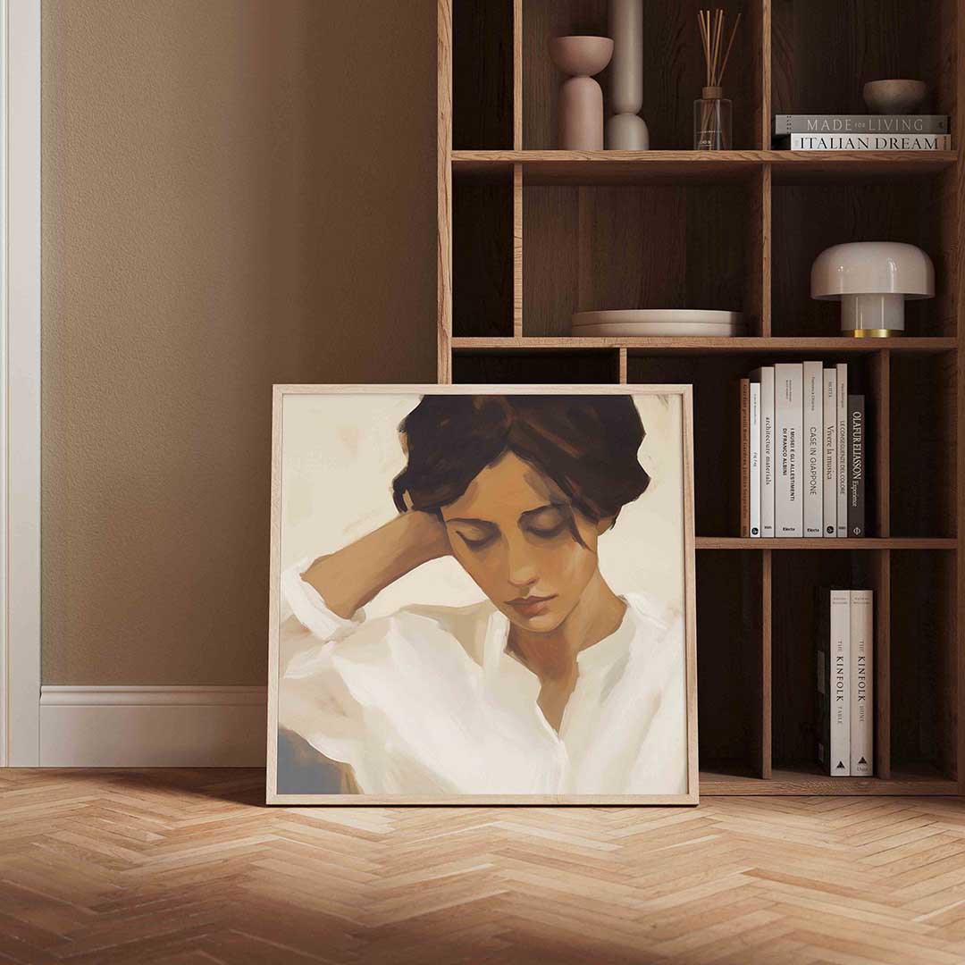 Vrouw met gesloten ogen – portret poster in vierkant formaat