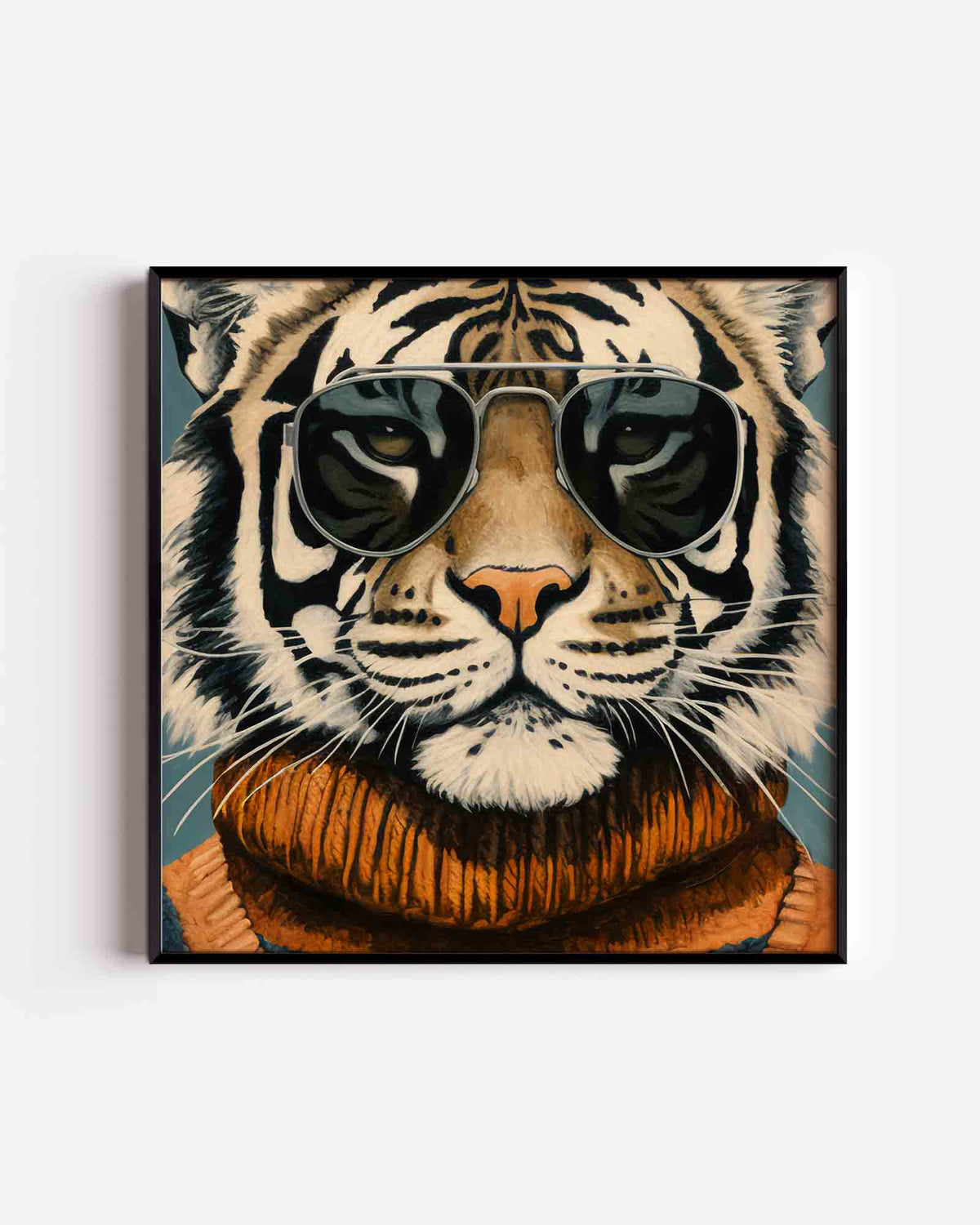 Tijger met zonnebril – vierkante dierenposter als wanddecoratie