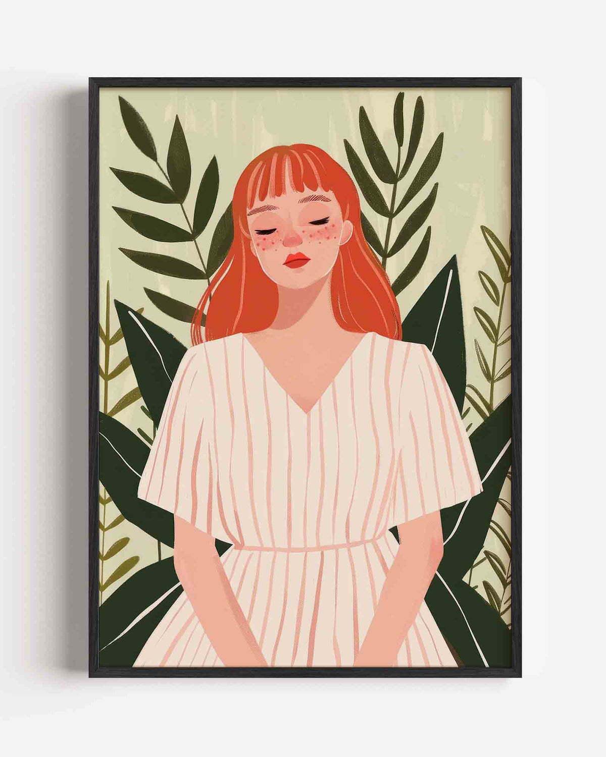 Vrouw met rode haren – kleurrijke illustratie portret poster als wanddecoratie