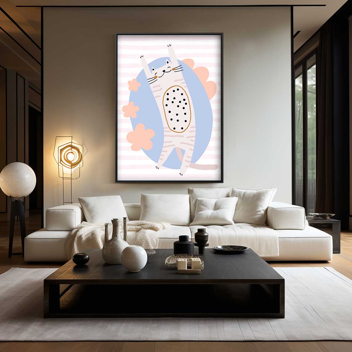 Vrolijke Kat in Pastelkleuren – canvas wanddecoratie in portret formaat