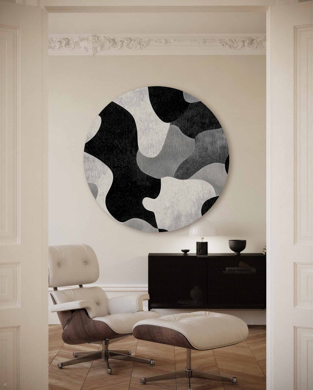 Abstracte vormen – portret muurcirkel als ronde muurdecoratie