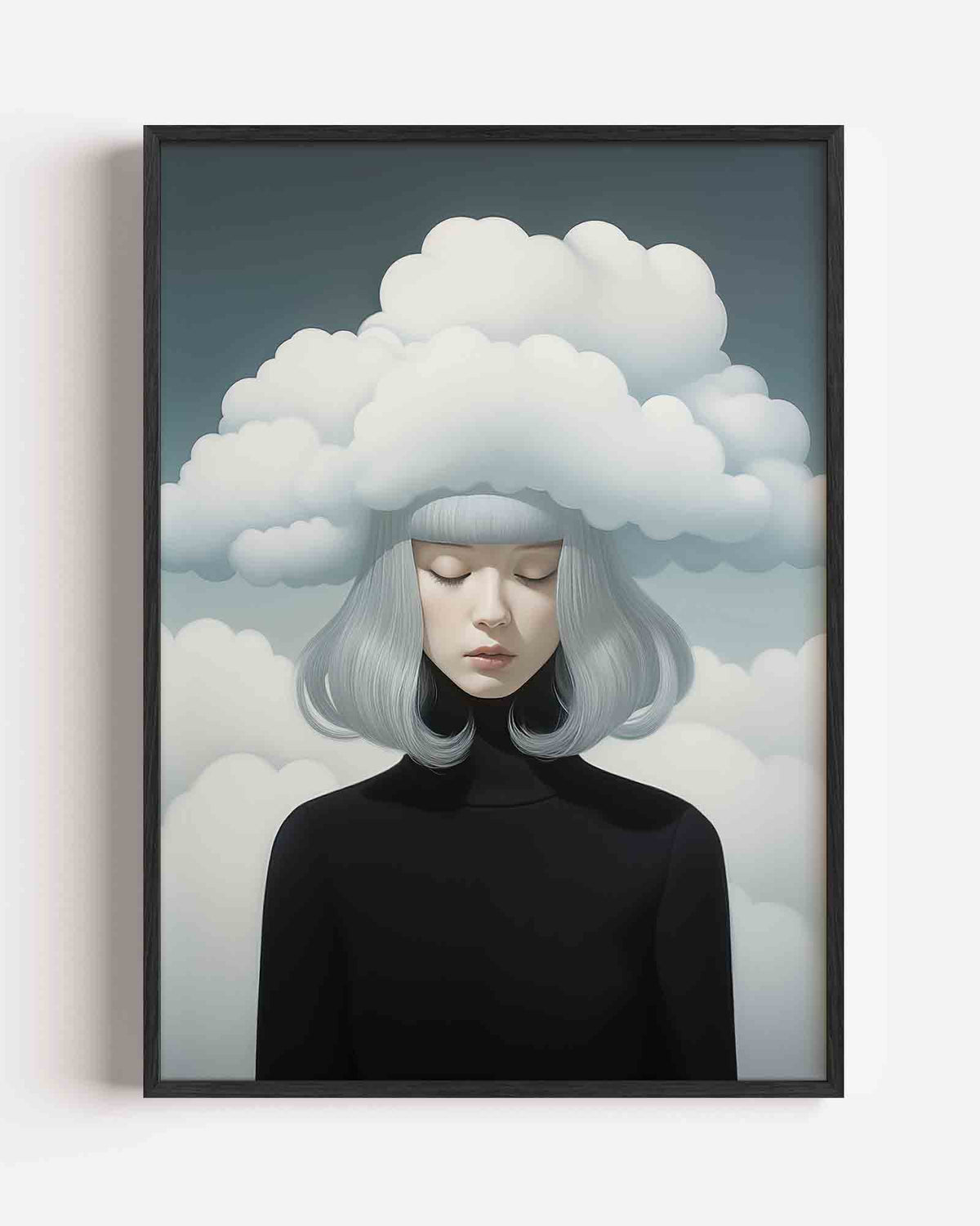 Vrouw met wolken – surrealistische portret poster als wanddecoratie