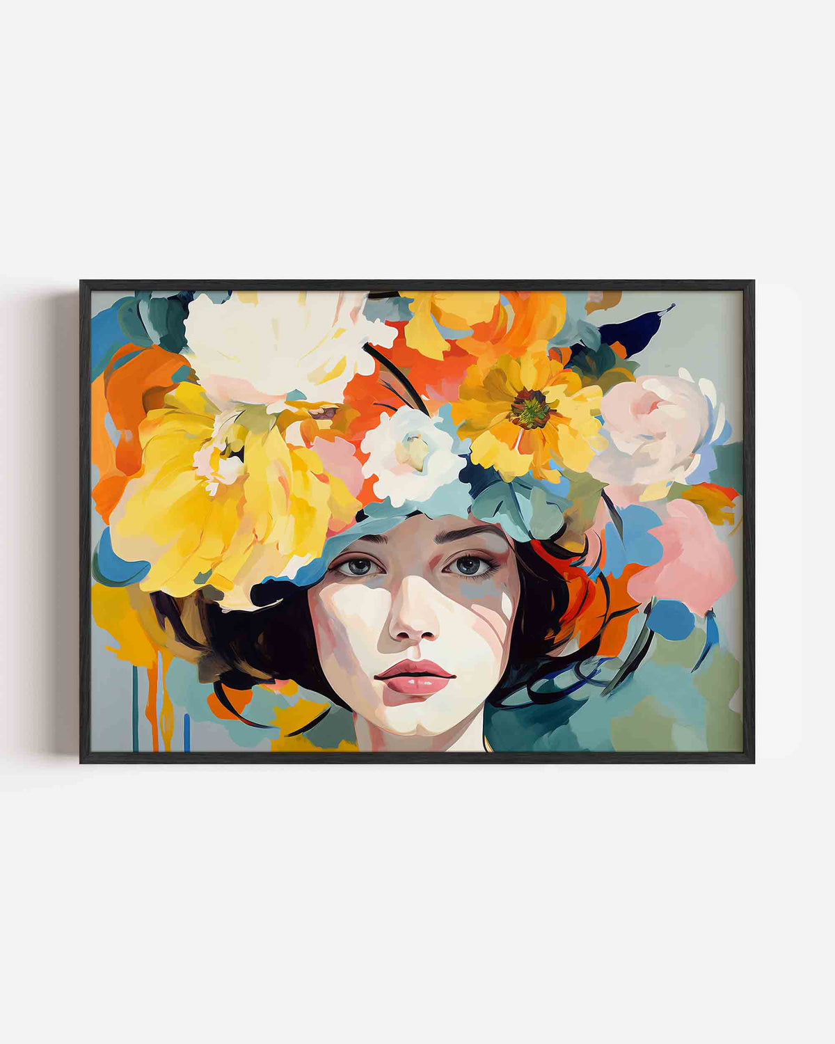 Vrouw met bloemen – vrouwelijk portret als landscape poster