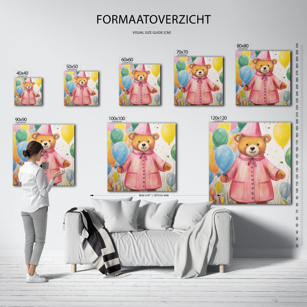 Beer met ballonnen – vierkante muurposter voor de kinderkamer