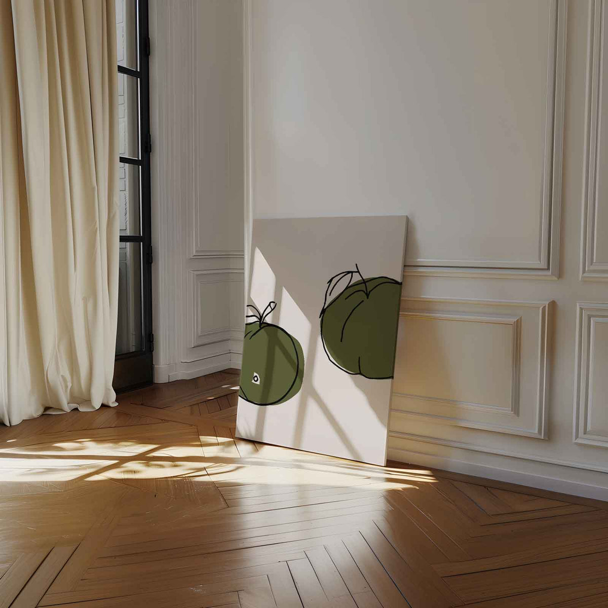 Twee Groene Vruchten Kunstafdruk – staand kunstwerk voor modern interieur