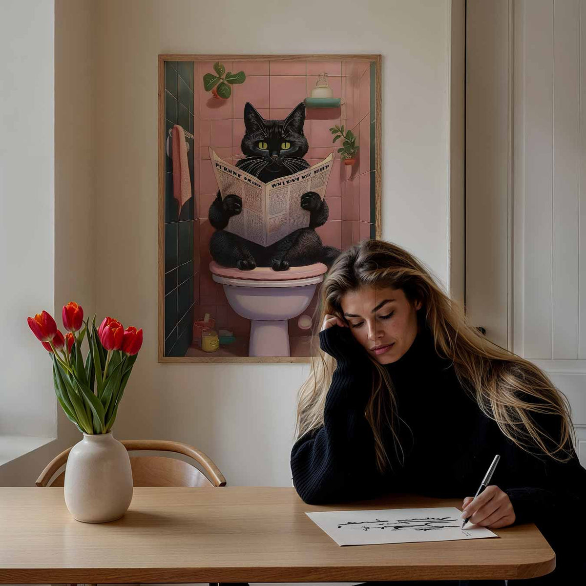 Kat op het Toilet – Popart poster als moderne urban wanddecoratie