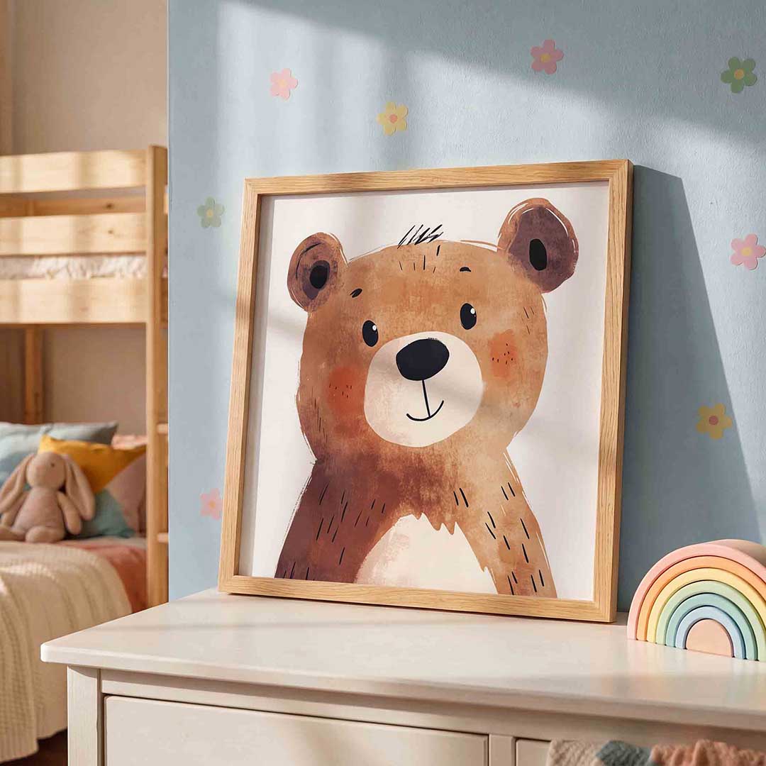Schattige beer – speelse wandkunst als vierkante kinderposter