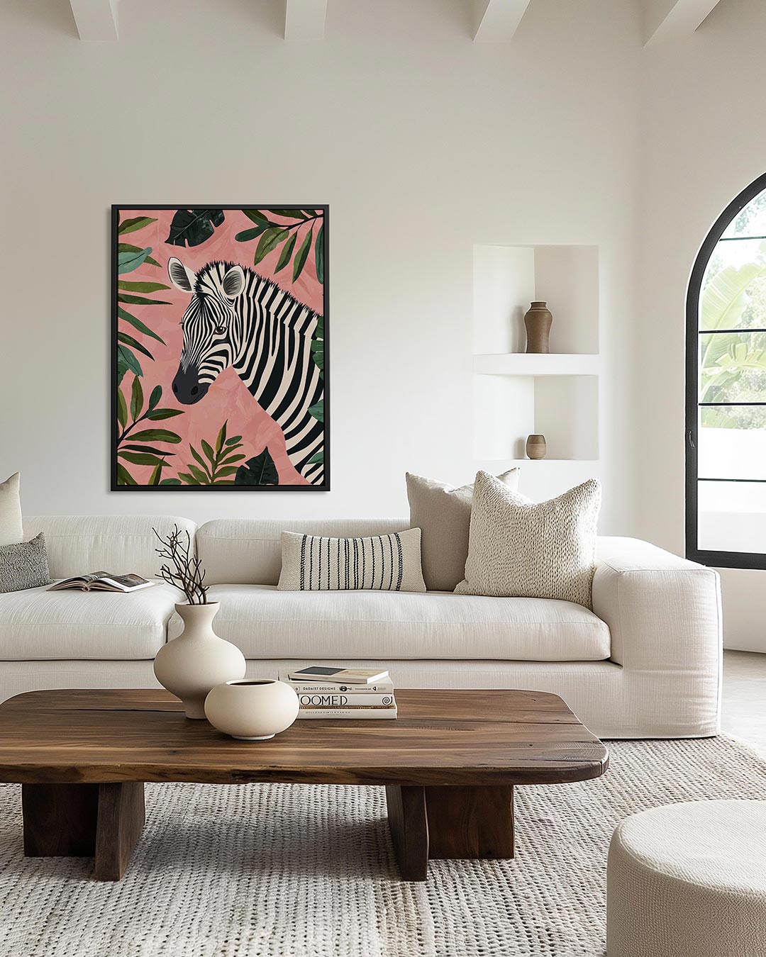 Zebra en bladeren – staand wanddecoratie kunstwerk