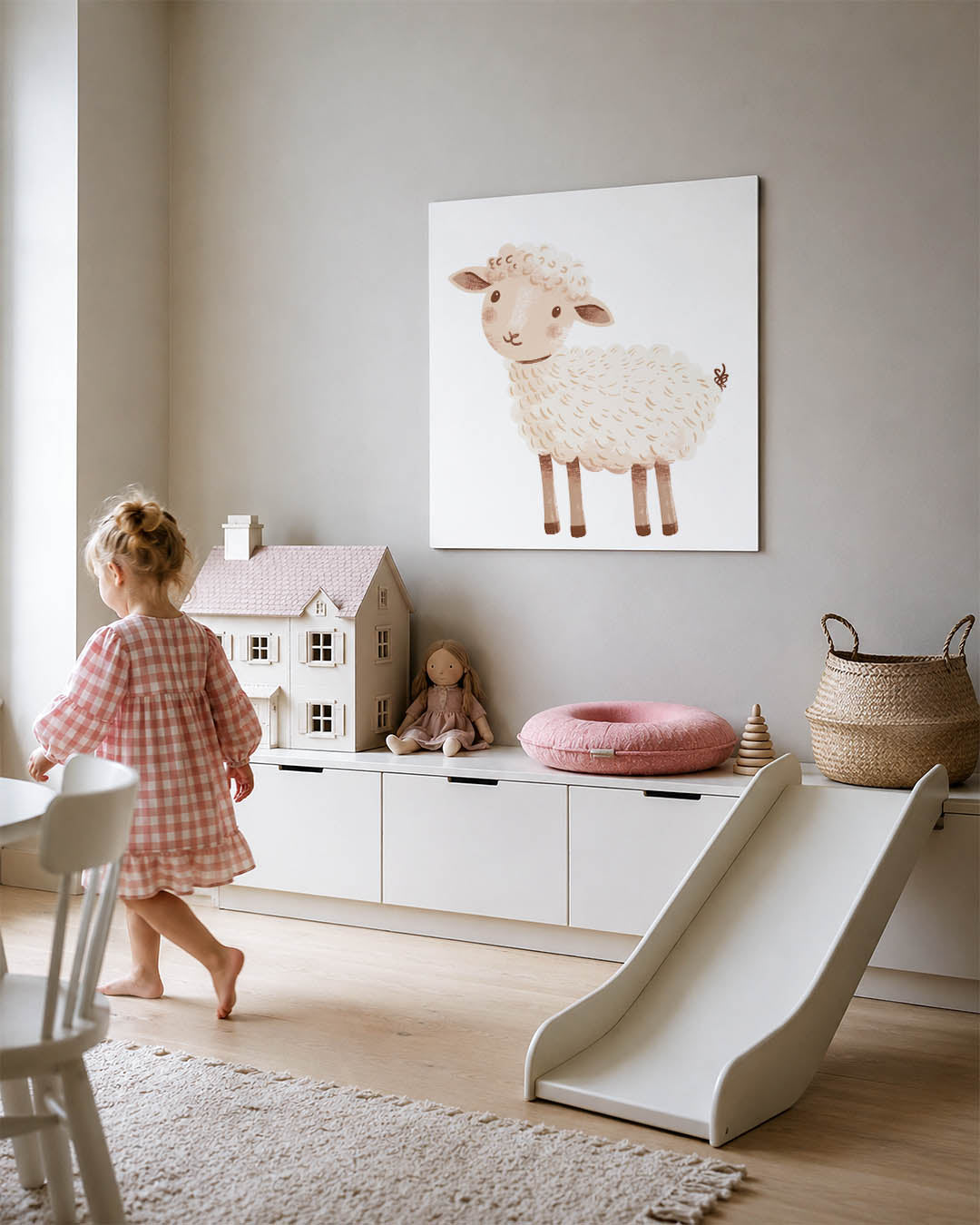 Schattig schaapje illustratie kunstwerk – tweede productweergave – een illustratie van een schaapje met zachte, ronde vormen