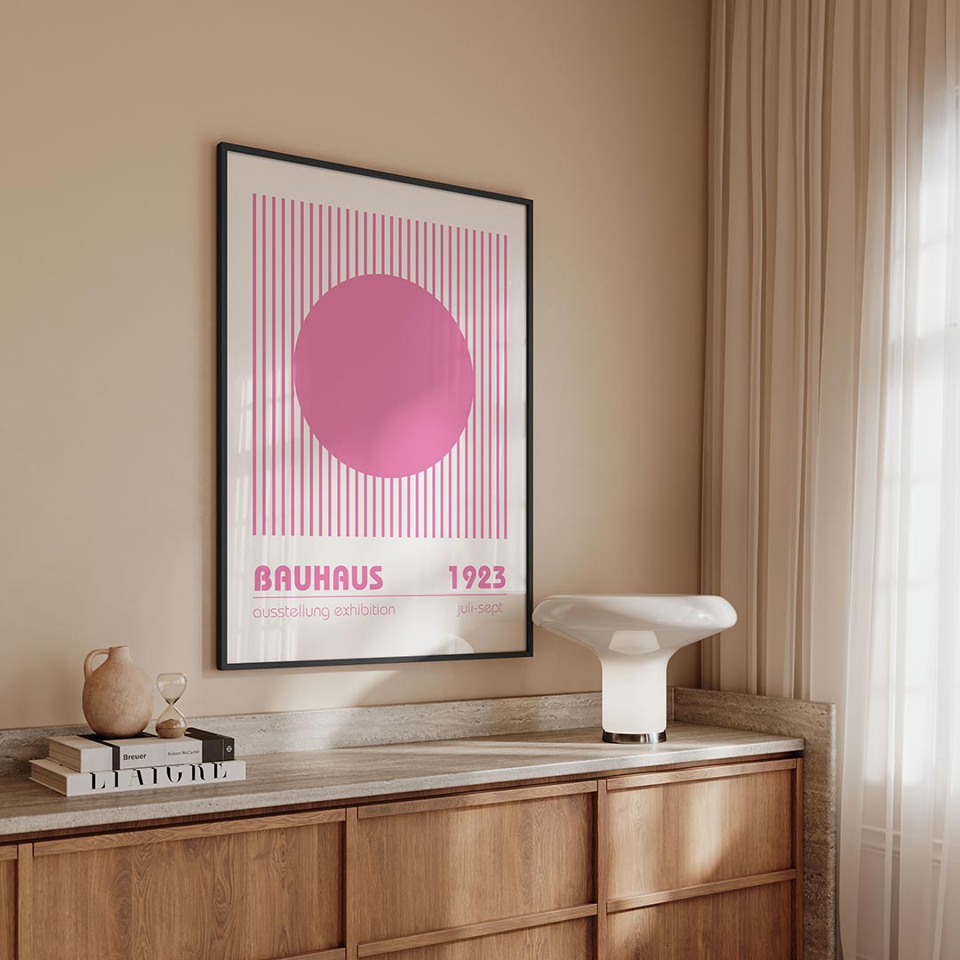 Lijnen en cirkel – geometrische Bauhaus poster in staand formaat