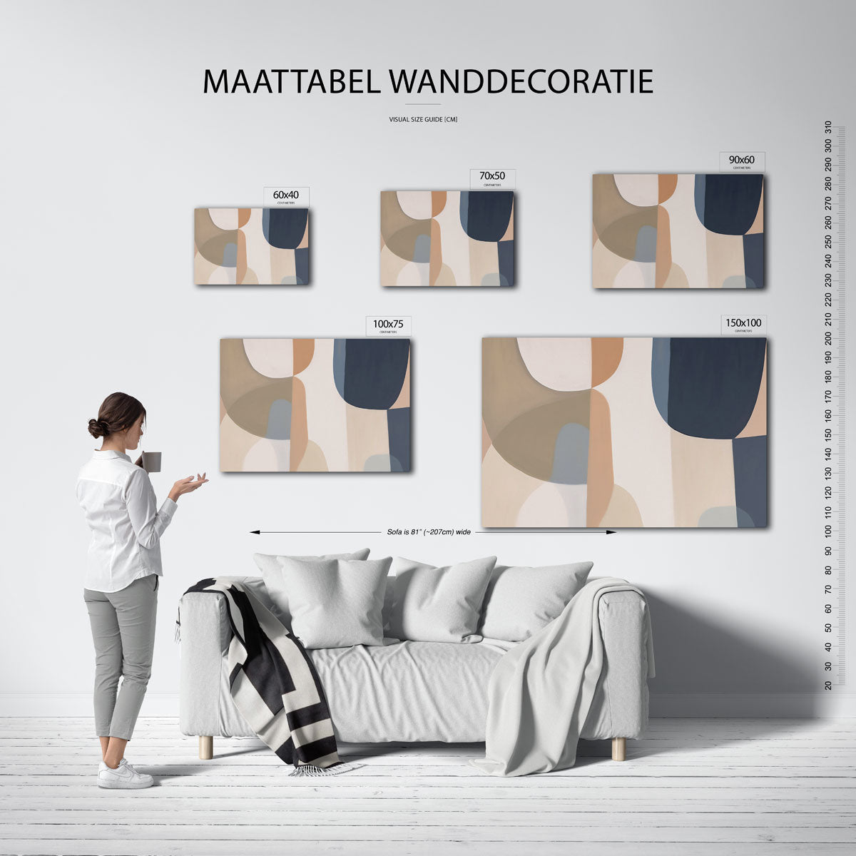 Organische vormen – Abstract kunstwerk – moderne liggende wanddecoratie