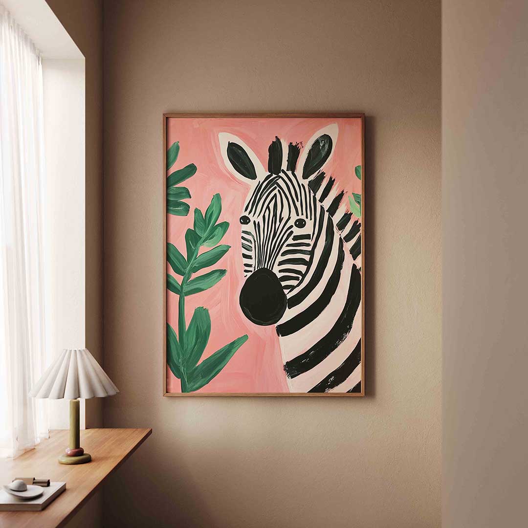 Zebra en bladeren – staande dieren wanddecoratie van WallArtistic