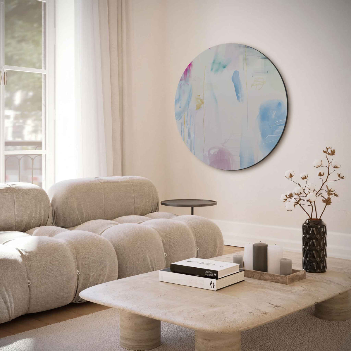 Abstracte penseelstreken – muurcirkel met abstracte texturen voor aan de muur