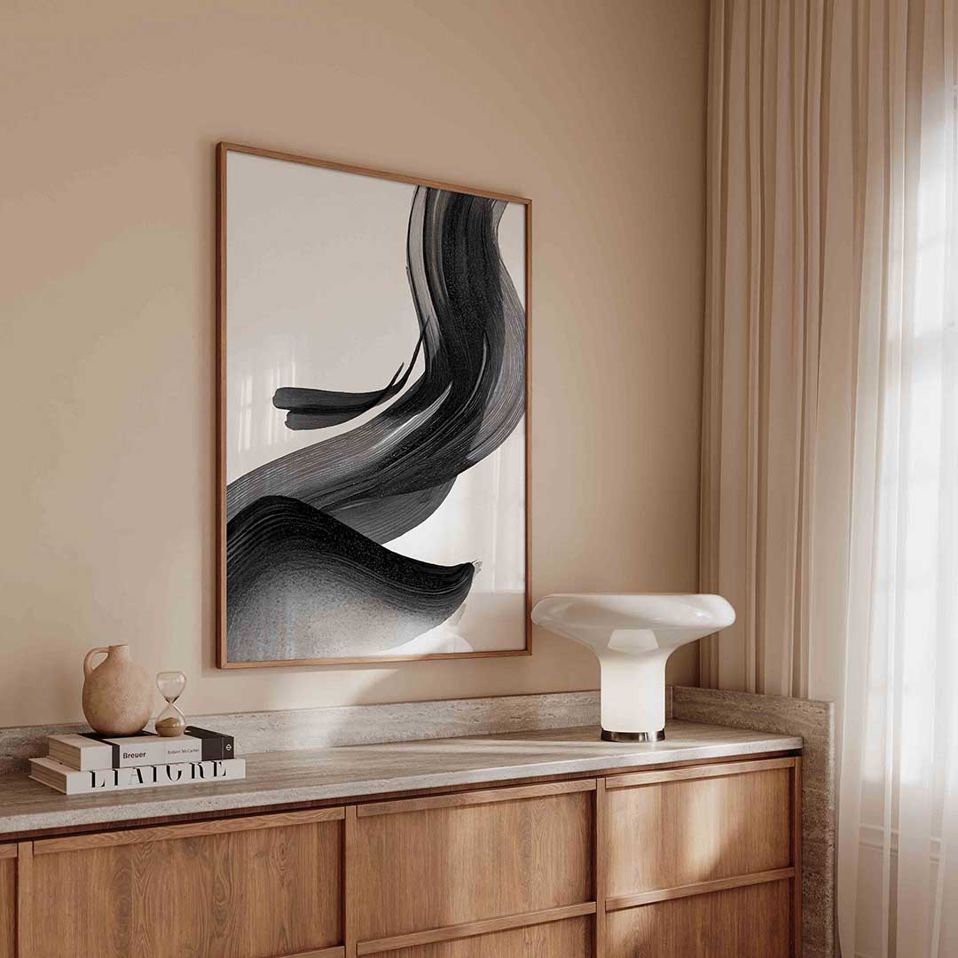 Zwarte penseelstreken – abstracte poster in staand formaat